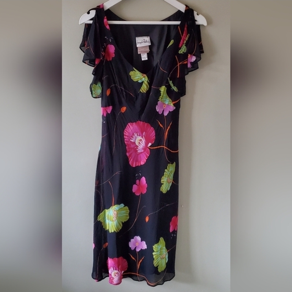 Joseph Ribkoff 8 90s Romantic Whimsigoth Fairycore Neon Floral Midi Slip Dress - Picture 2 of 10